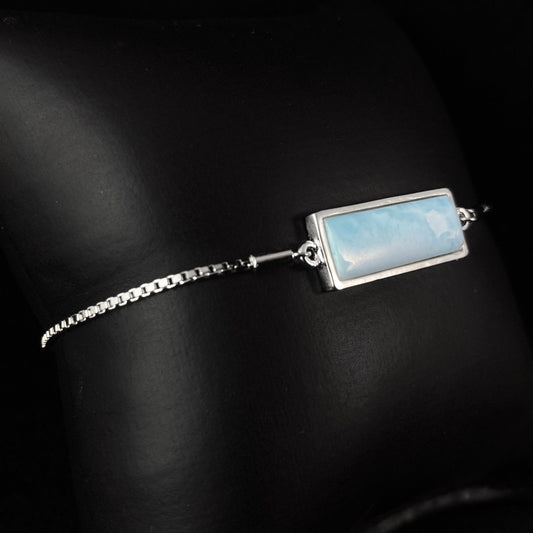 Sterling Silver Slider Chain Bracelet with Rectangle Natural Larimar Stone