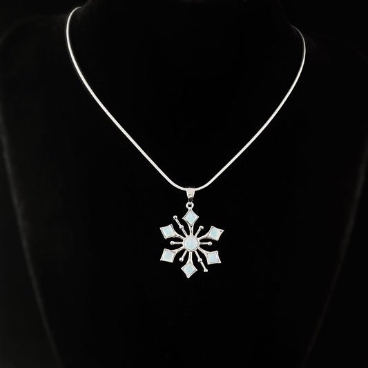 Sterling Silver Snowflake Necklace with Natural Larimar Stones