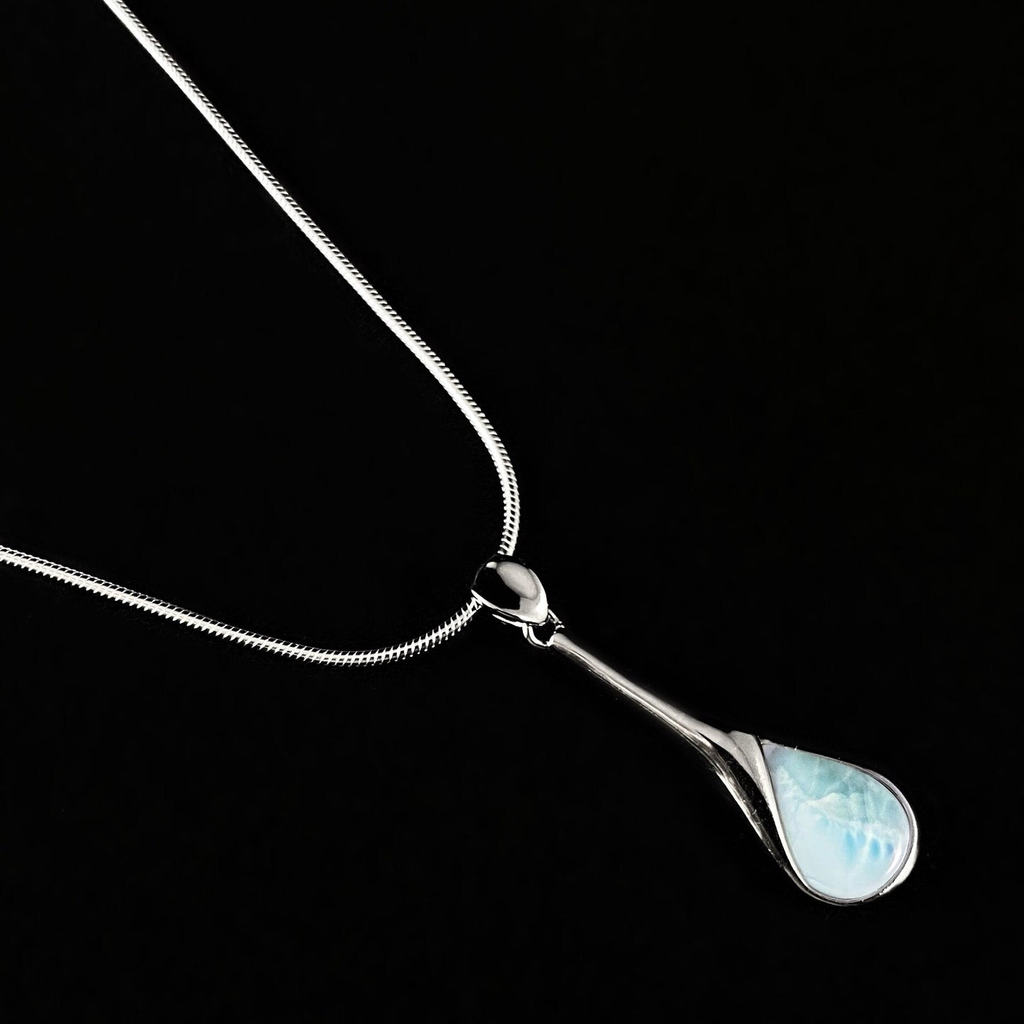 Sterling Silver Teardrop Necklace with Natural Larimar Stone
