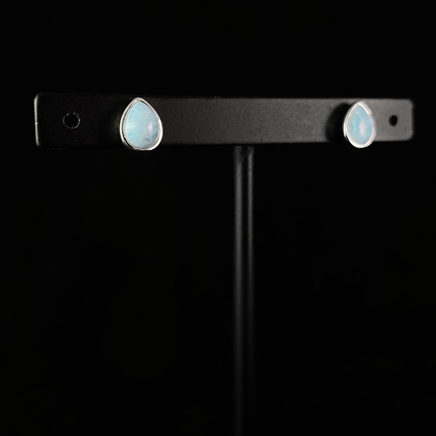 Sterling Silver Teardrop Stud Earrings with Natural Larimar Stones