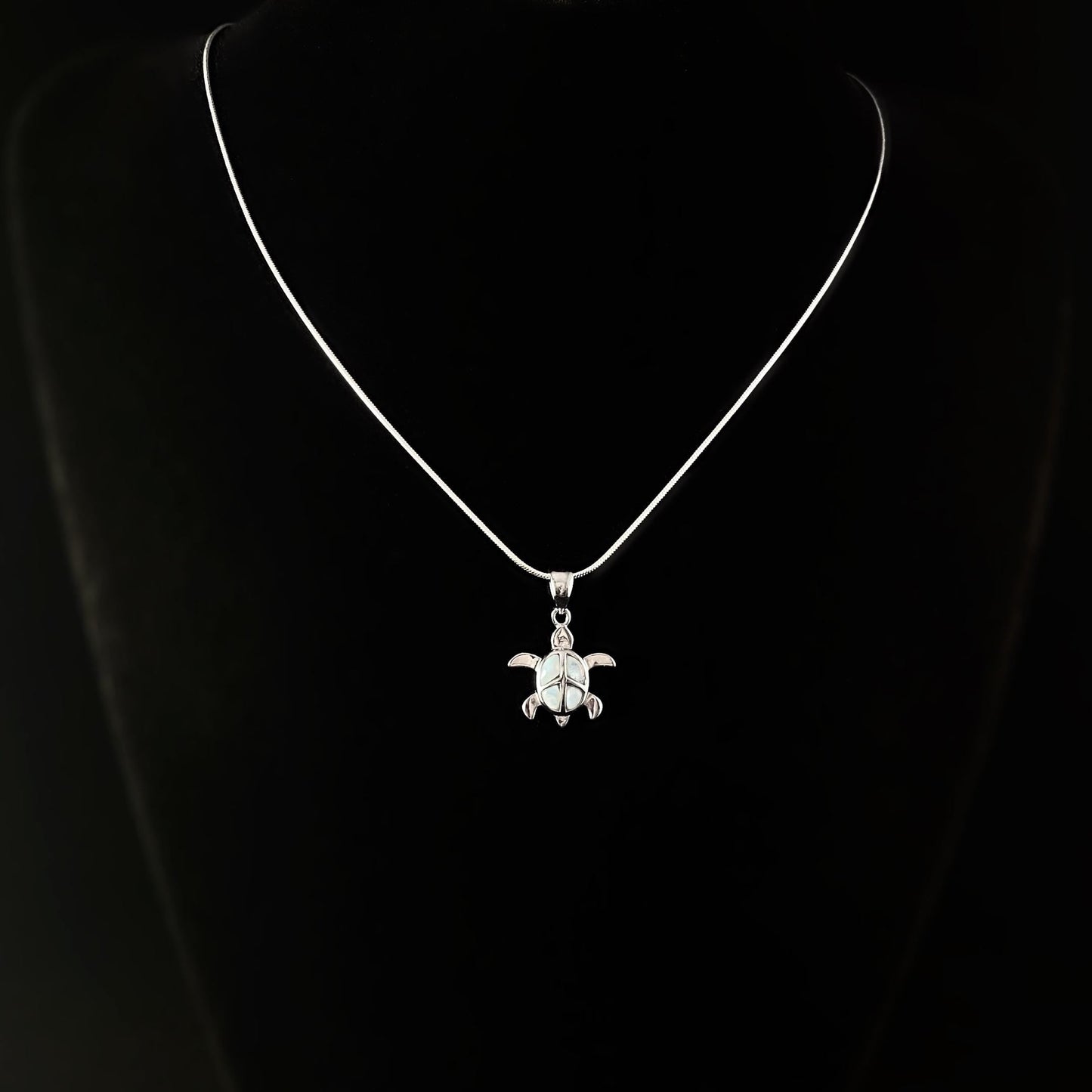 Sterling Silver Turtle Necklace with Natural Larimar Stones