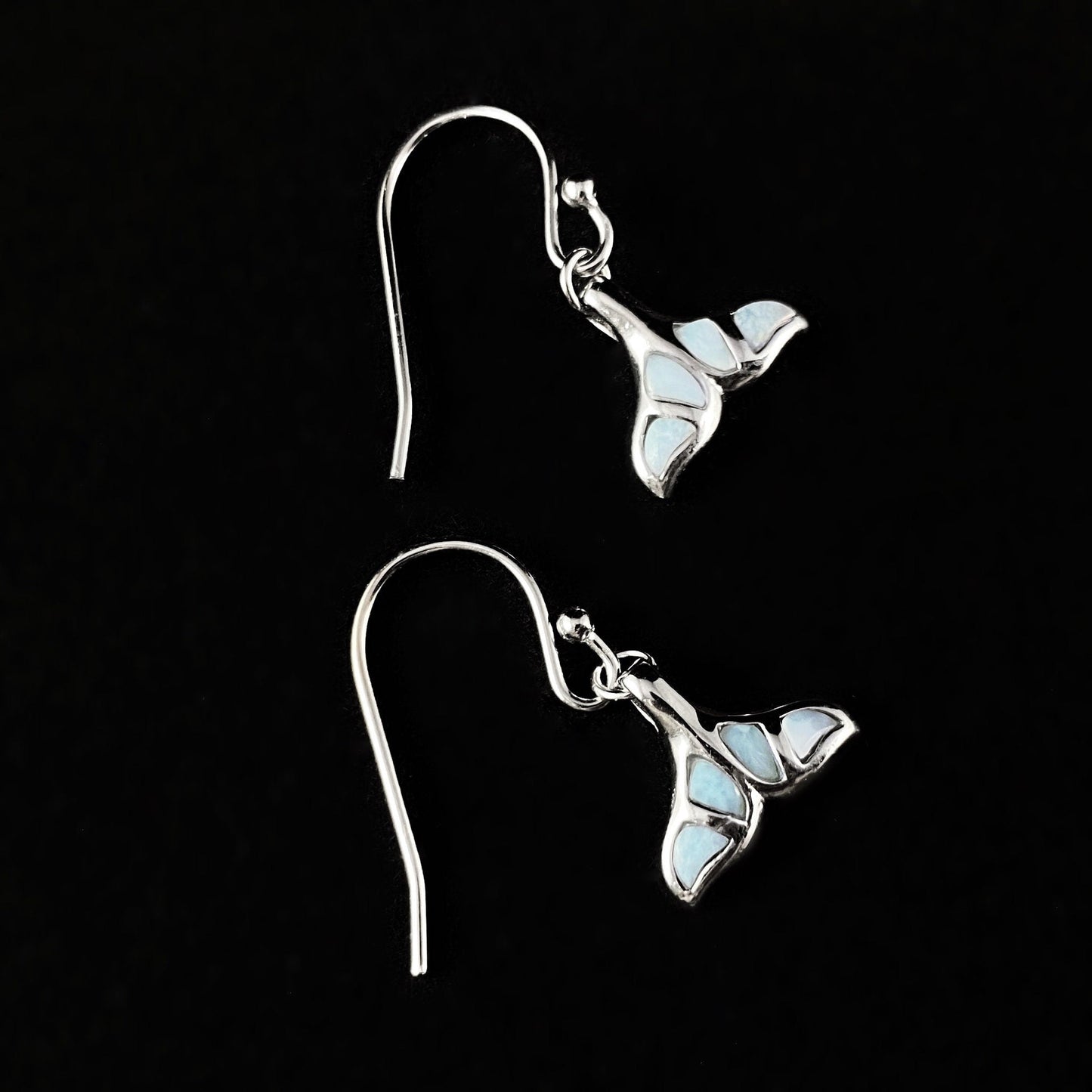 Sterling Silver Whale Tail Earrings with Natural Larimar Stones