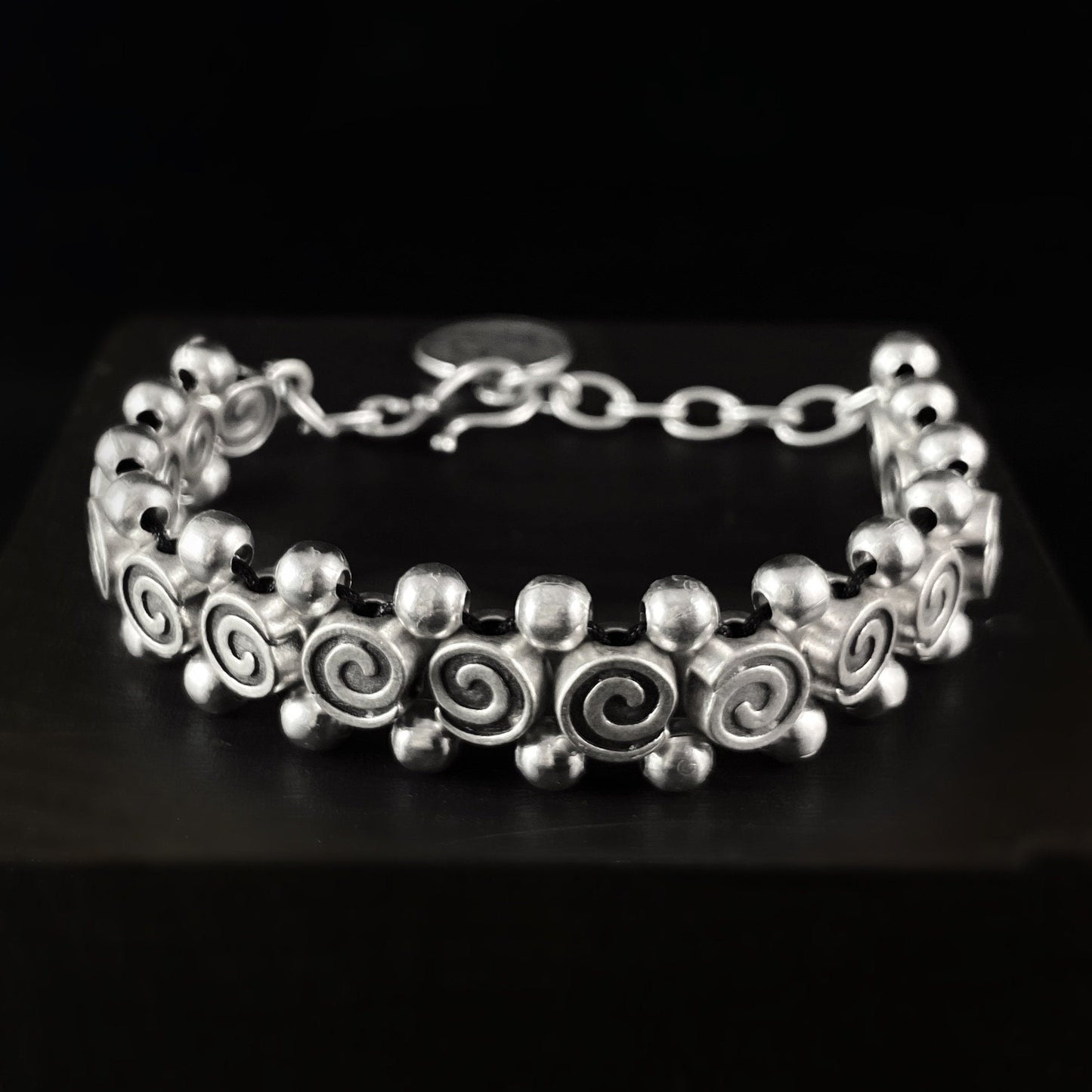 Swirl Design Silver Beaded Bracelet, Handmade, Nickel Free