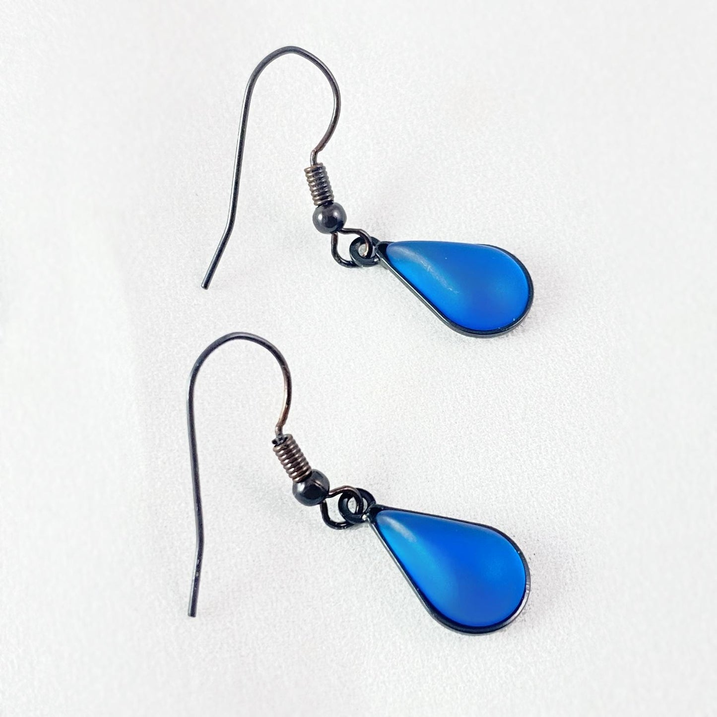 Teardrop Earrings with Black Wire and Handmade Glass Beads, Hypoallergenic, Blue - Kristina