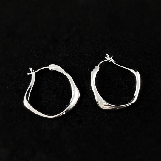 Textured 925 Sterling Silver Hoop Earrings - Elle Jewelry