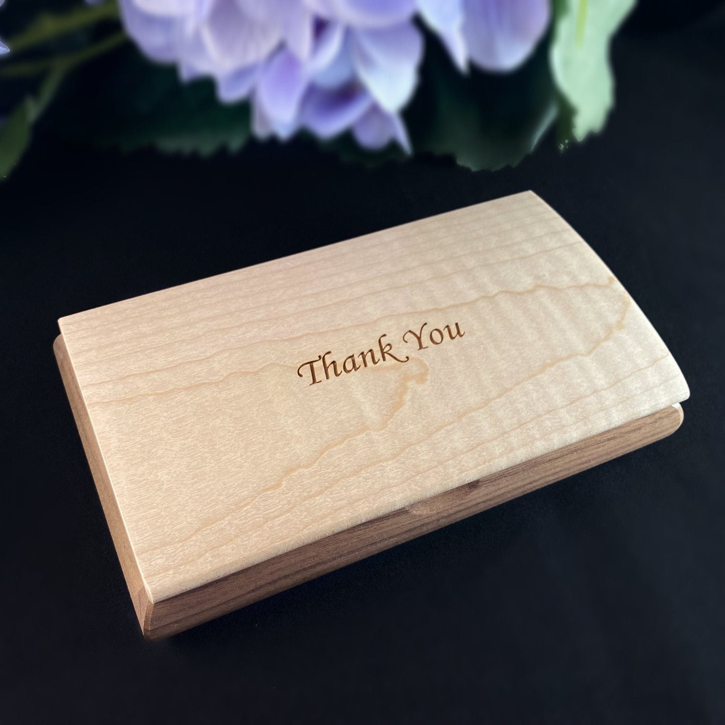 Thank You Quote Box, Handmade Wooden Box with Curly Maple and Walnut, made in USA