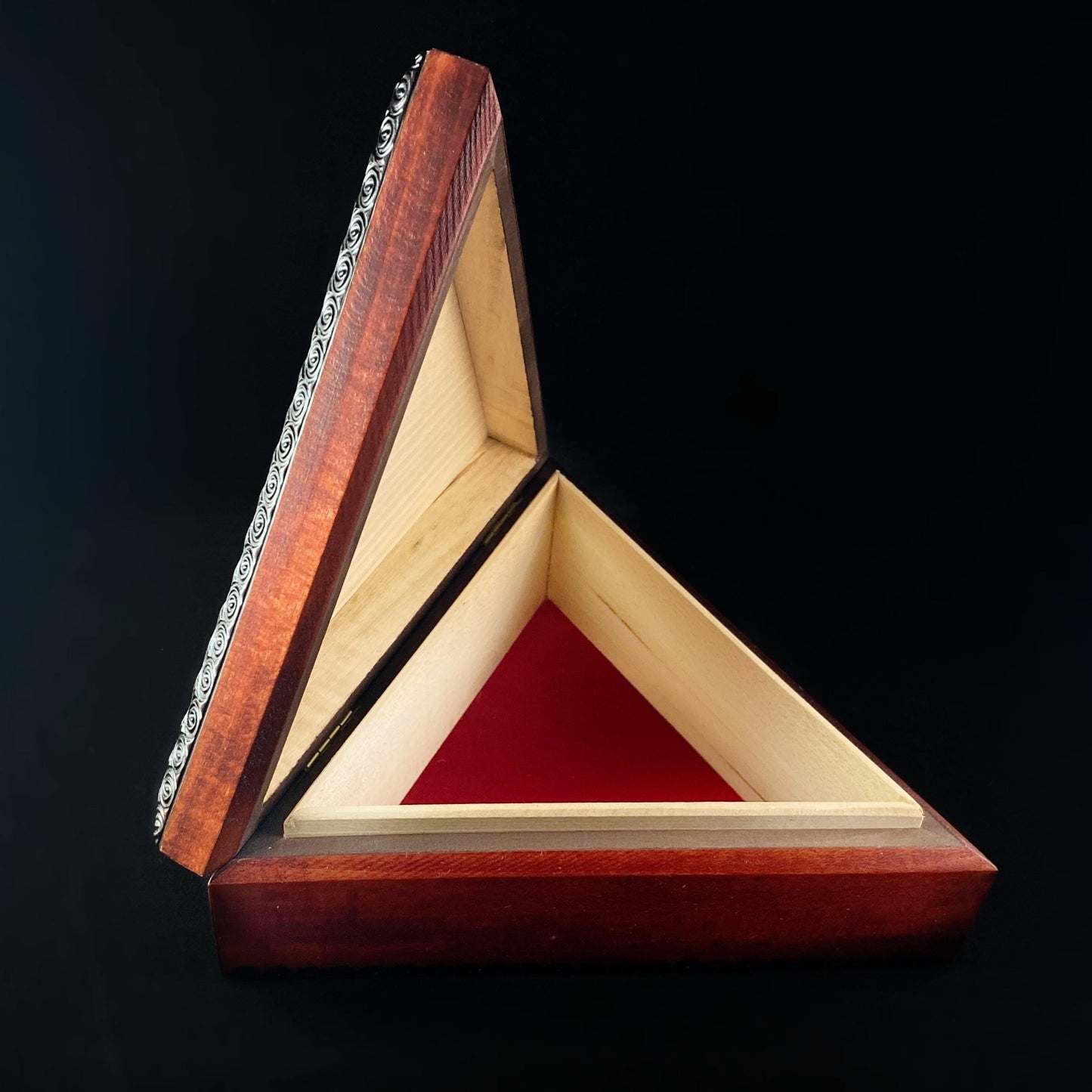 Triangular Jewelry Box, Handmade Hinged Wooden Treasure Box