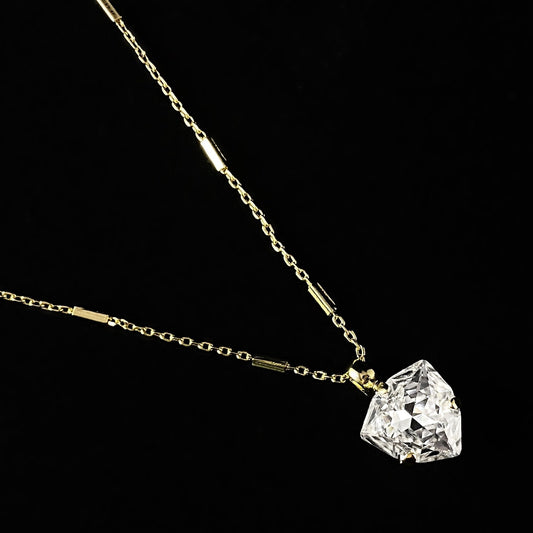Trillion Cut Clear Crystal Adjustable Gold Necklace