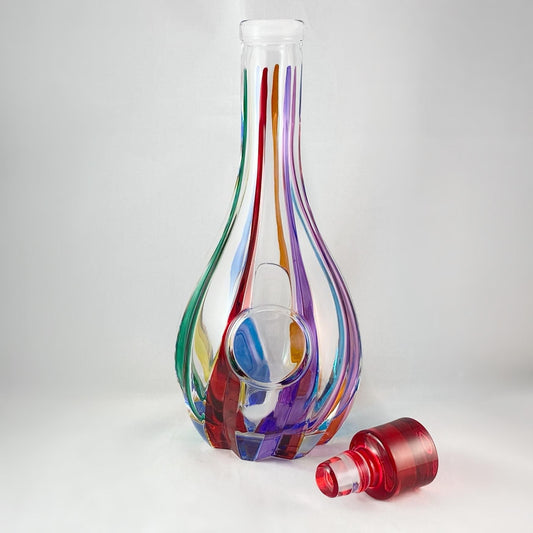 Trix Whiskey Decanter, Venetian Glass Whiskey Decanter, Red Top - Handmade in Italy, Colorful Murano Glass