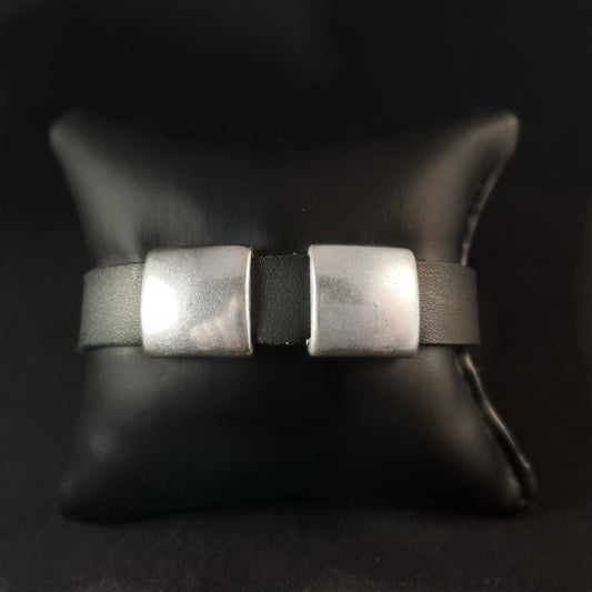 Unisex Leather Bracelet with Silver Accents - Handmade Jewelry for Men and Women