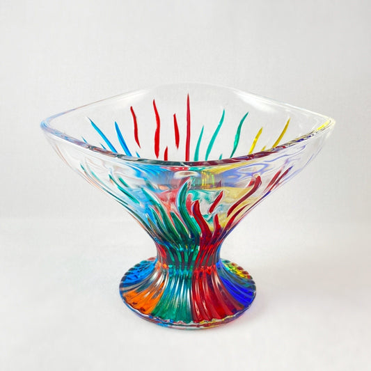 Venetian Glass Fire Dish on Pedestal - Handmade in Italy, Colorful Murano Glass Bowl
