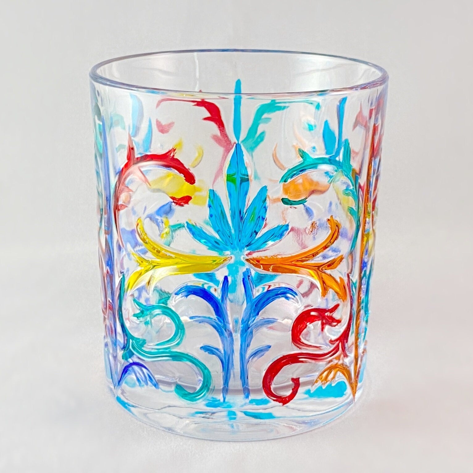 Venetian Glass Fleur de Lis Whiskey Tumbler - Handmade in Italy, Colorful Murano Glass