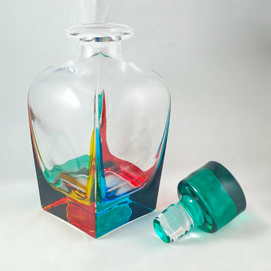 Venetian Glass Fusion Whiskey Decanter - Handmade in Italy, Colorful Murano Glass