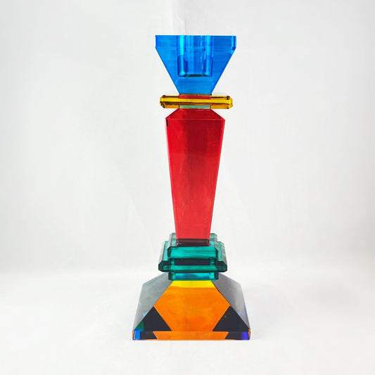 Venetian Glass Naxos Candleholder - Aqua Blue Top, Multicolor Base - Handmade in Italy, Colorful Murano Glass