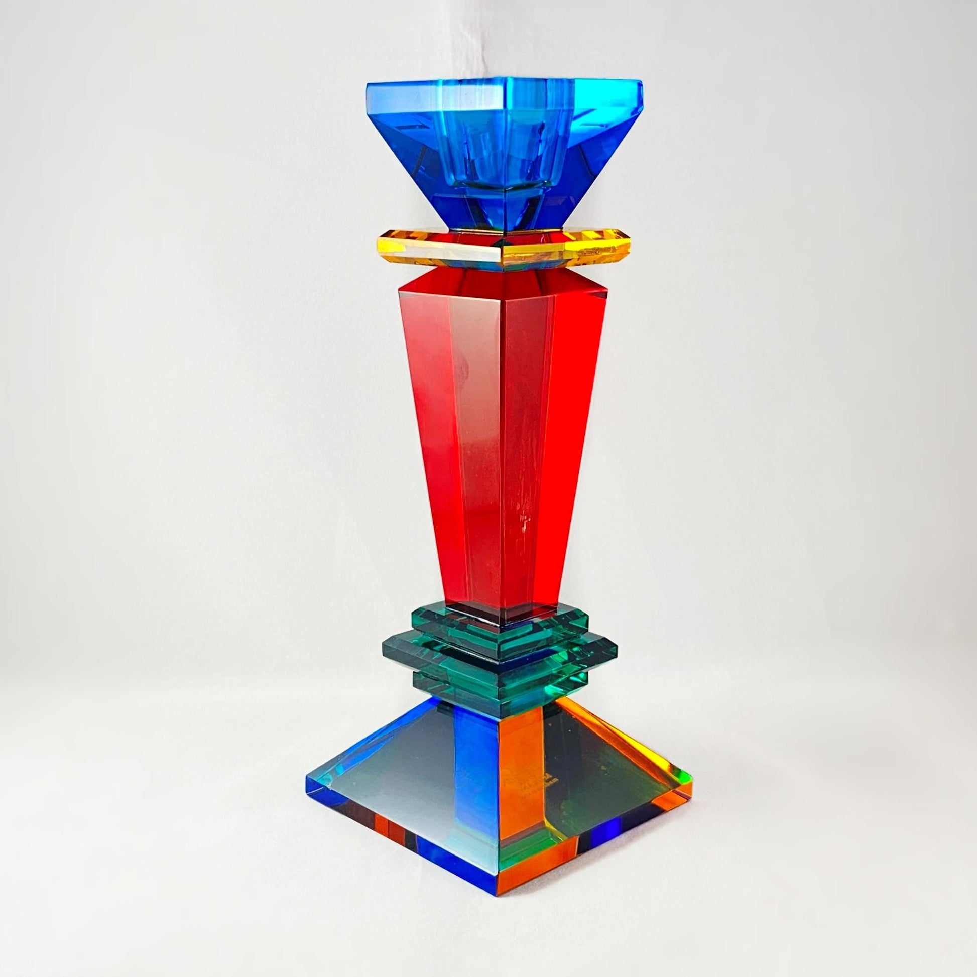 Venetian Glass Naxos Candleholder - Aqua Blue Top, Multicolor Base - Handmade in Italy, Colorful Murano Glass