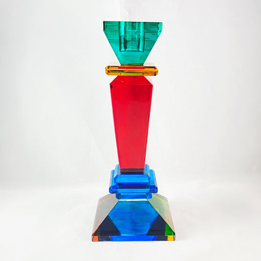 Venetian Glass Naxos Candleholder - Green Top, Multicolor Base - Handmade in Italy, Colorful Murano Glass