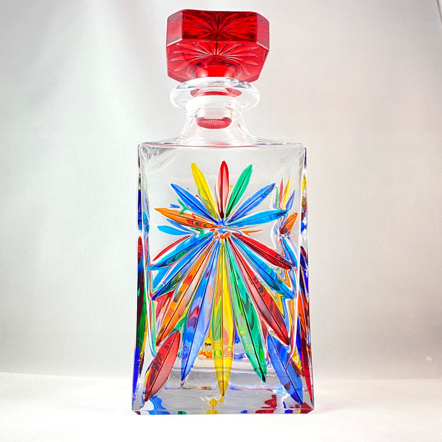 Rainbow Venetian Glass Whiskey Decanter - Handmade in Italy, Colorful Murano Glass