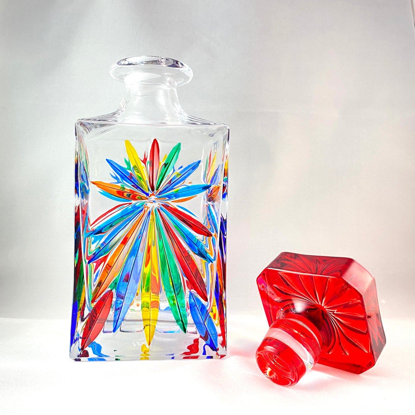 Rainbow Venetian Glass Whiskey Decanter - Handmade in Italy, Colorful Murano Glass