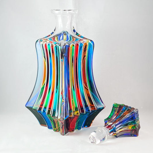 Venetian Glass Prague Whiskey Decanter - Handmade in Italy, Colorful Murano Glass