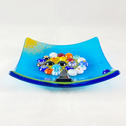 Venetian Glass Tree of Life Votive Candle Holder, Aqua Blue - Handmade in Italy, Colorful Murano Glass