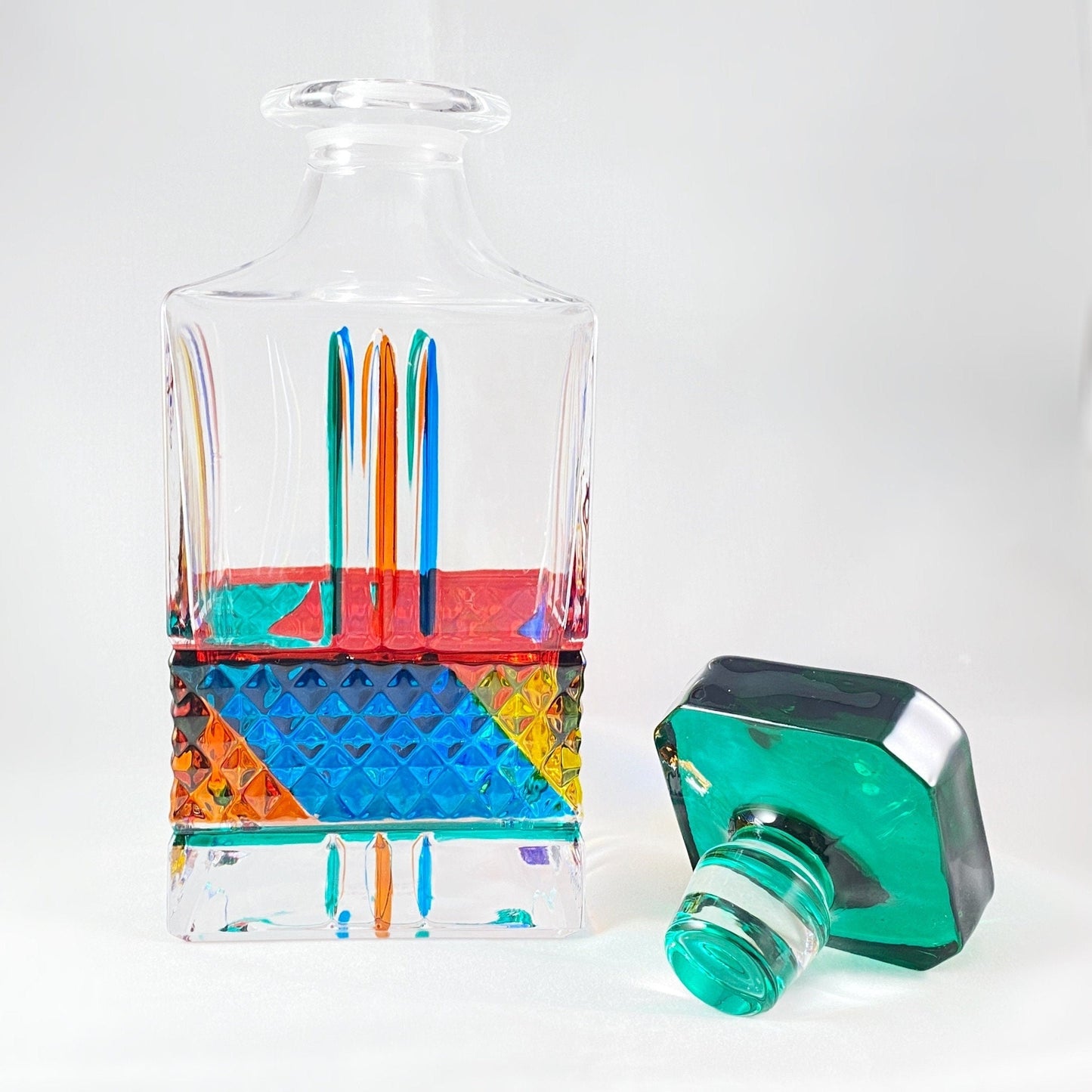Venetian Glass Waterford Whiskey Decanter - Handmade in Italy, Colorful Murano Glass