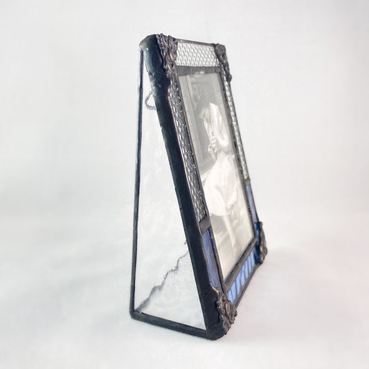 Vertical 2.5x3.5 Blue Vintage-Style Glass Picture Frame -