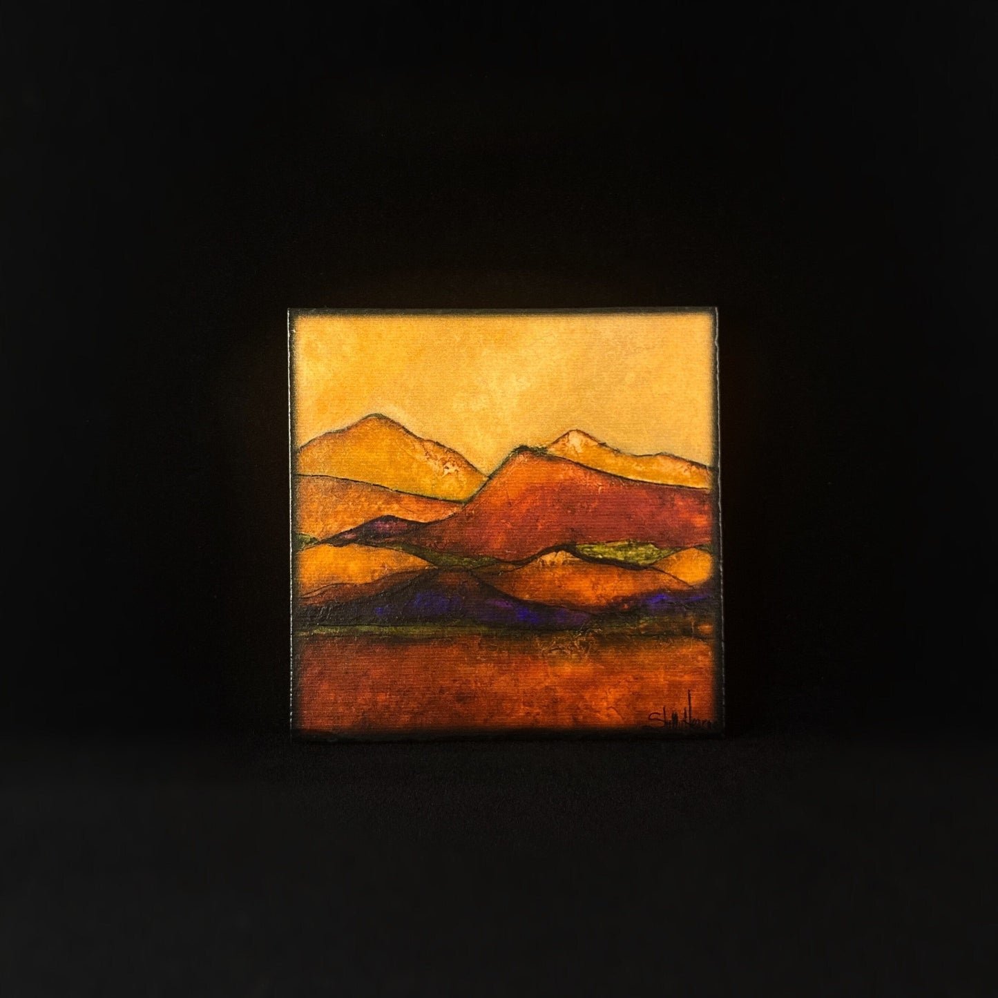 Warm Rolling Hills, Art Block Coaster- Unique Home/Office Decor