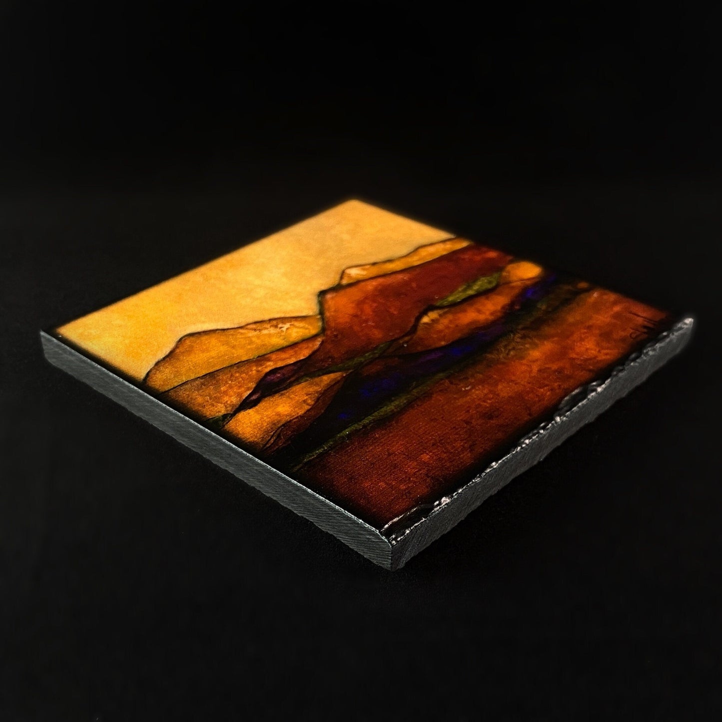 Warm Rolling Hills, Art Block Coaster- Unique Home/Office Decor