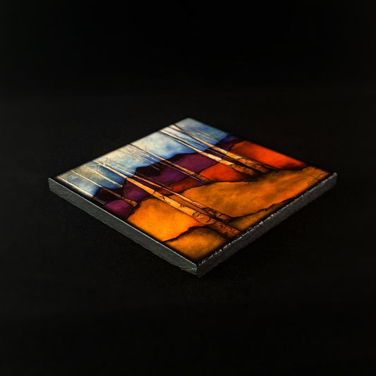 Warm Woods At An Incline, Art Block Coaster- Unique Home/Office Decor