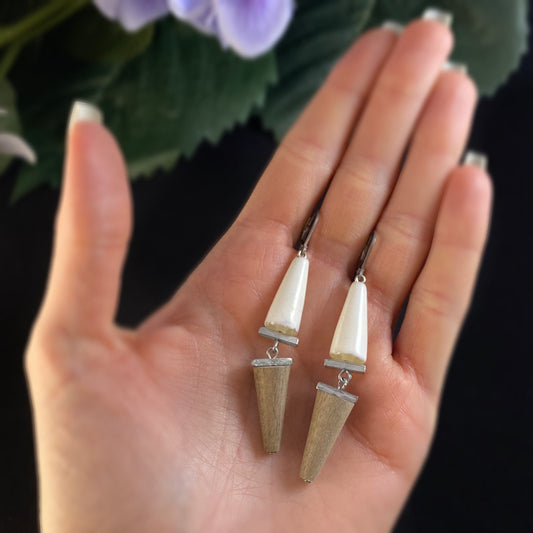 White and Tan Bead Earrings - Handmade in Canada, Anne-Marie Chagnon Jewelry