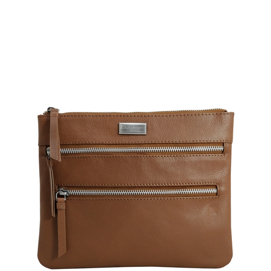 Windsor Tan Nappa Leather Zip Top Crossbody Bag