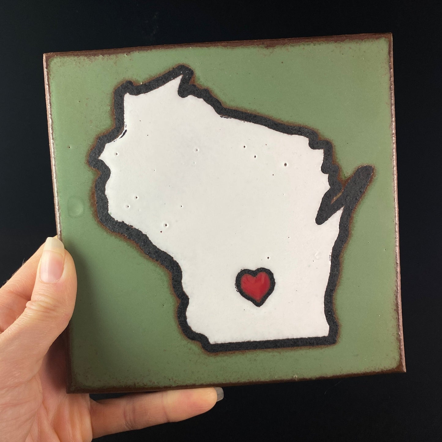 Wisconsin Outline Handmade Glazed Tile, Made in USA - Wall Decor, Table Decor, Trivet