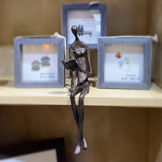 Woman Reading Over Ledge Bronze Sculpture - Unique Home Decor