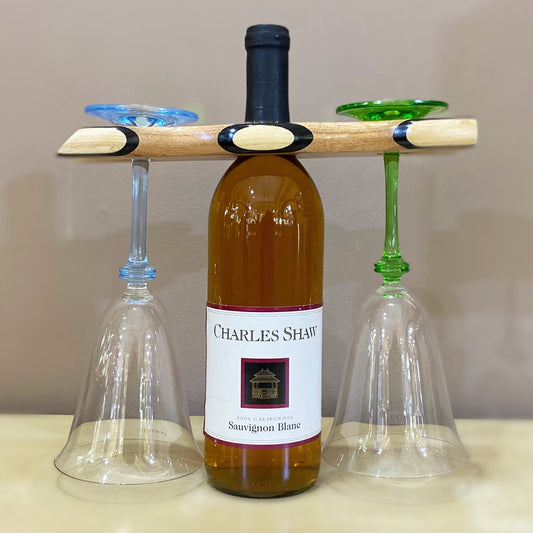 Wooden Wine Bottle and Glass Stand