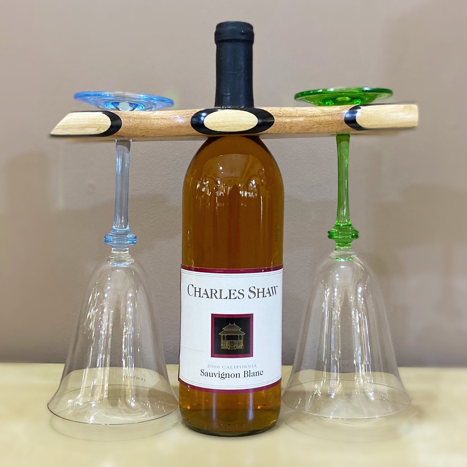 Wooden Wine Bottle and Glass Stand