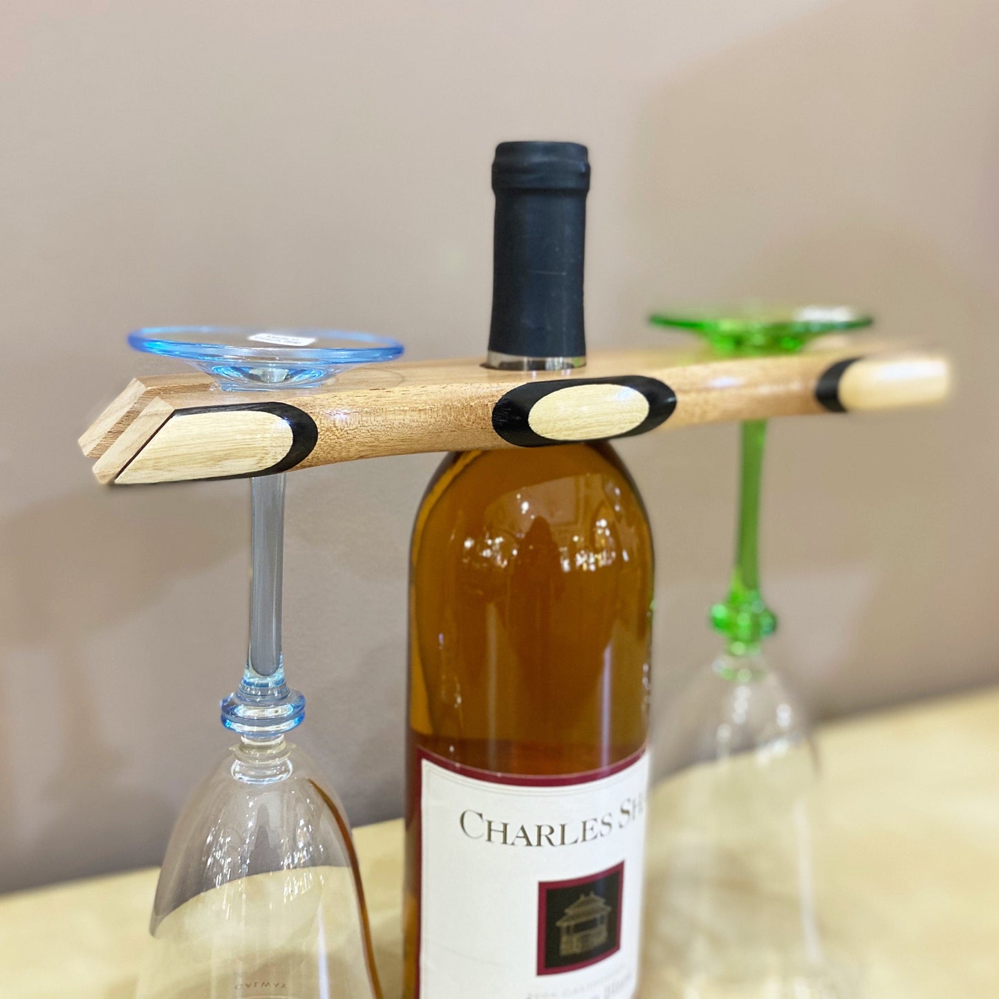 Wooden Wine Bottle and Glass Stand