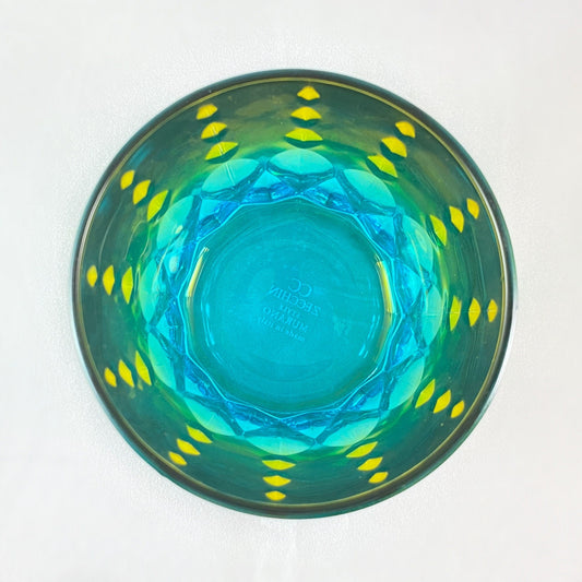 Yellow/Green/Blue Diamond Ombre Gradient Venetian Glass Whiskey Tumbler - Handmade in Italy, Colorful Murano Glass