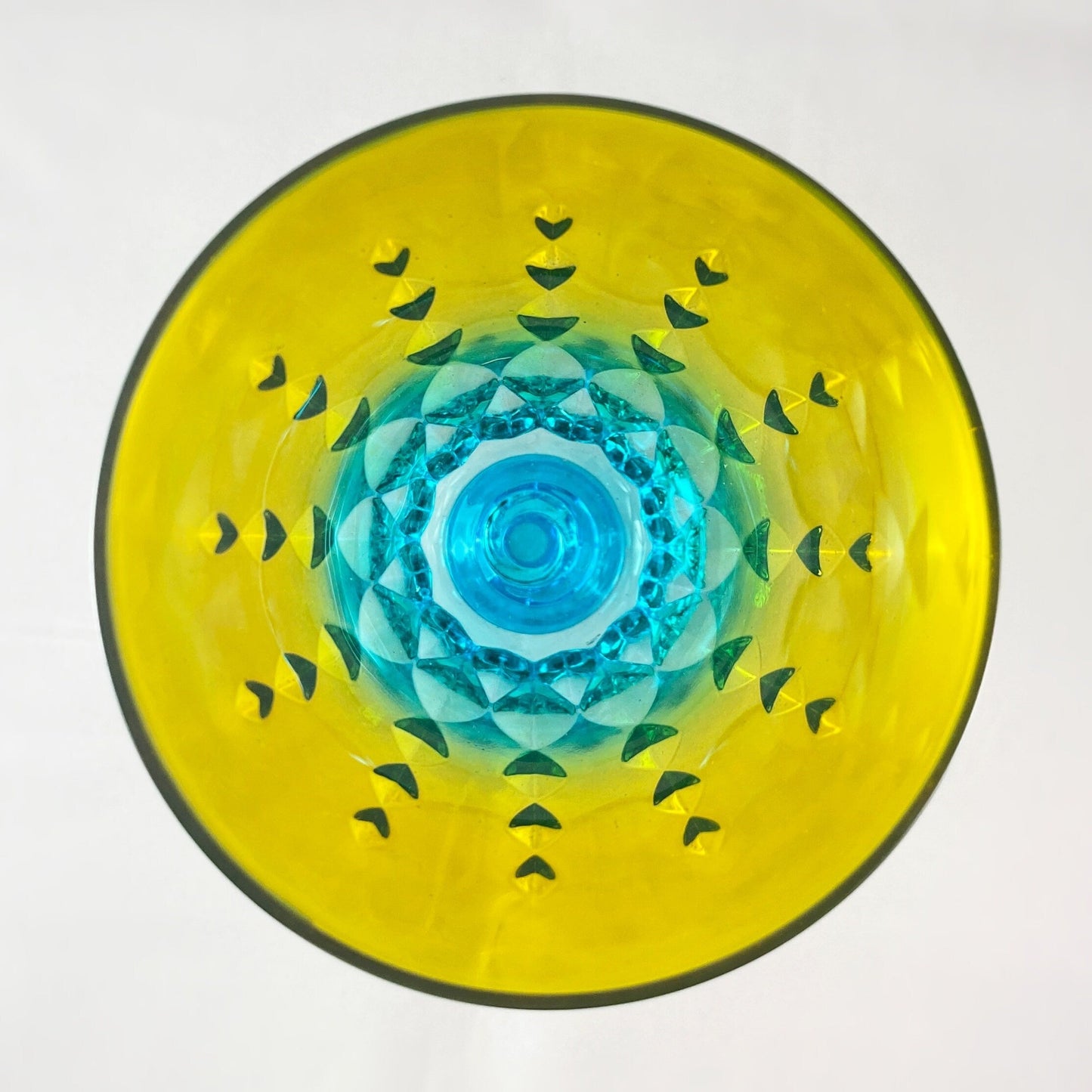 Yellow/Green/Blue Ombre Gradient and Diamond Pattern Venetian Glass Wine Glass - Handmade in Italy, Colorful Murano Glass