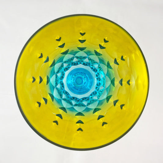 Yellow/Green/Blue Ombre Gradient and Diamond Pattern Venetian Glass Wine Glass - Handmade in Italy, Colorful Murano Glass