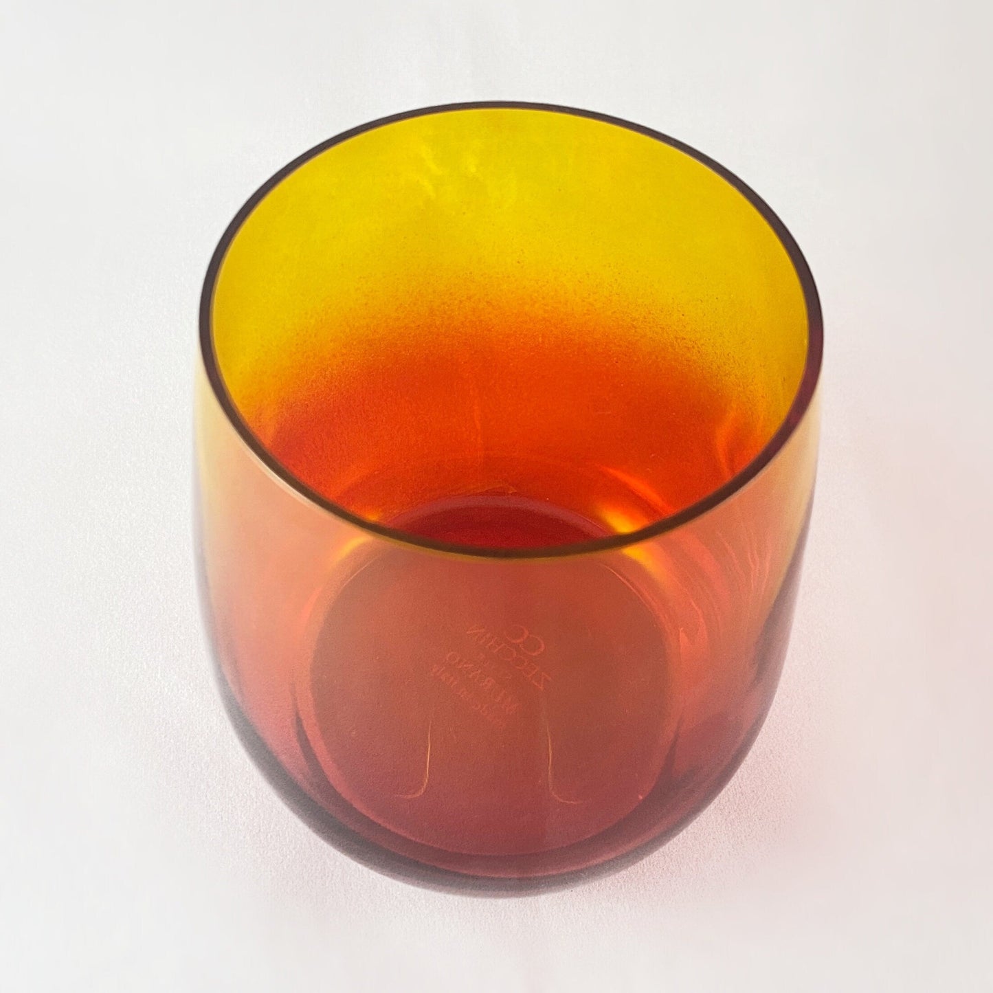 Yellow/Red Ombre Gradient Stemless Venetian Wine Glass - Handmade in Italy, Colorful Murano Glass