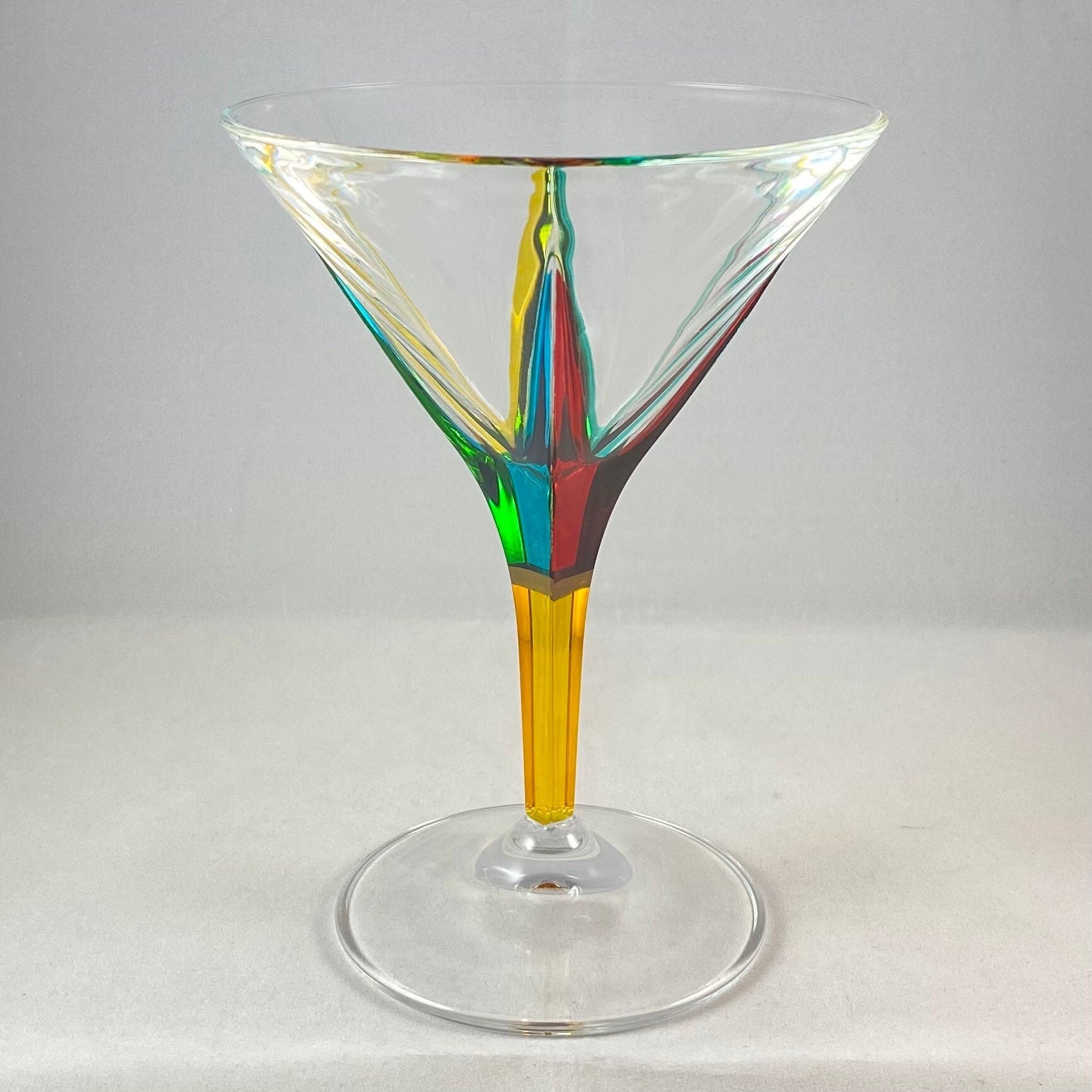 Yellow Stem Venetian Glass Martini Glass - Handmade in Italy, Colorful Murano Glass