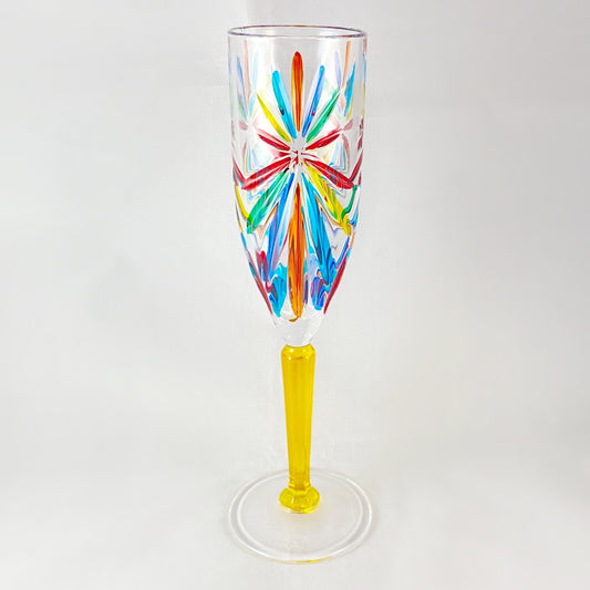 Yellow Stem Oasis Venetian Glass Champagne Flute - Handmade in Italy, Colorful Murano Glass