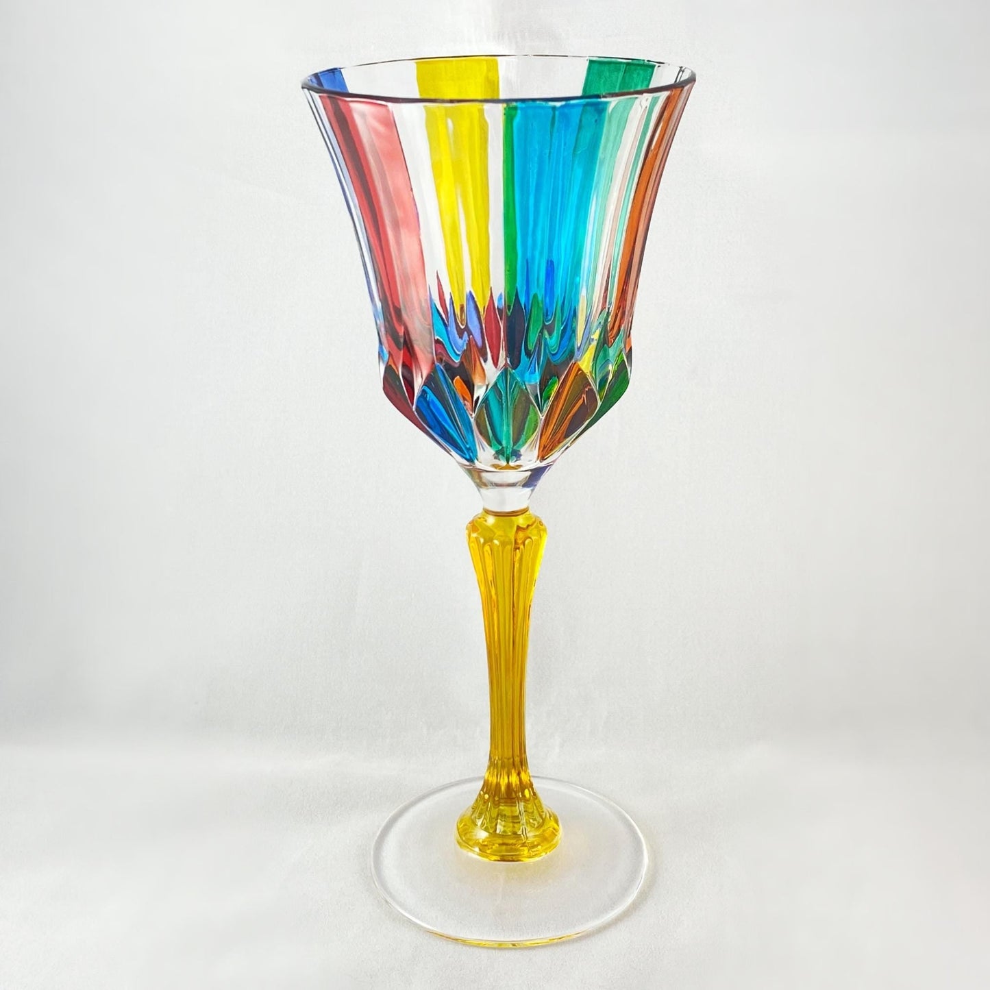 Yellow Stem Venetian Glass Adagio Wine Glass - Handmade in Italy, Colorful Murano Glass