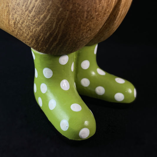 Zoe - Hand-carved and Hand-painted Bamboo Duck with Polka