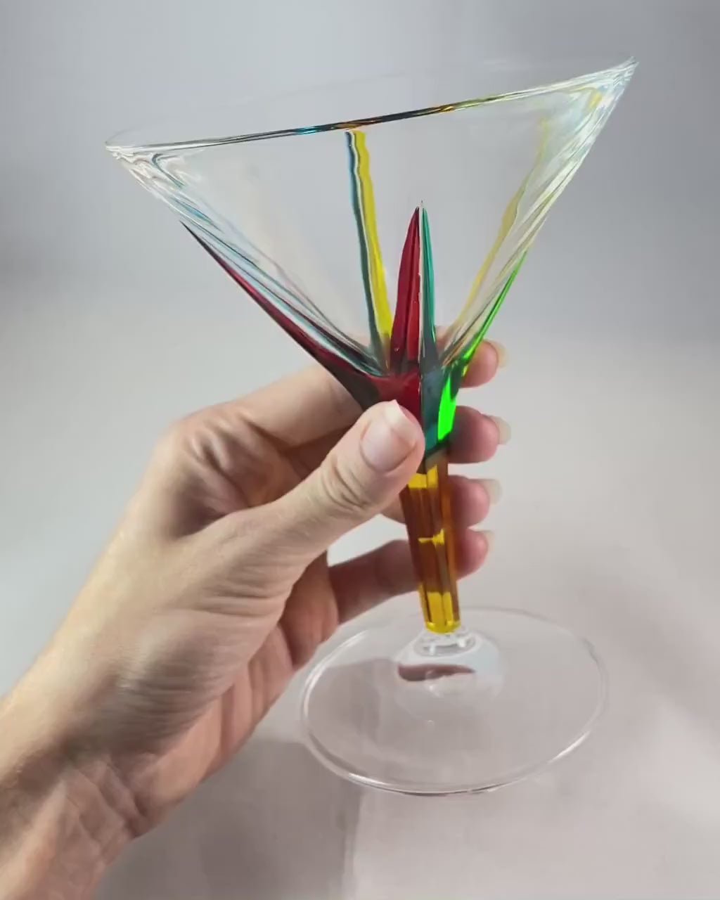 Yellow Stem Venetian Glass Martini Glass - Handmade in Italy, Colorful Murano Glass