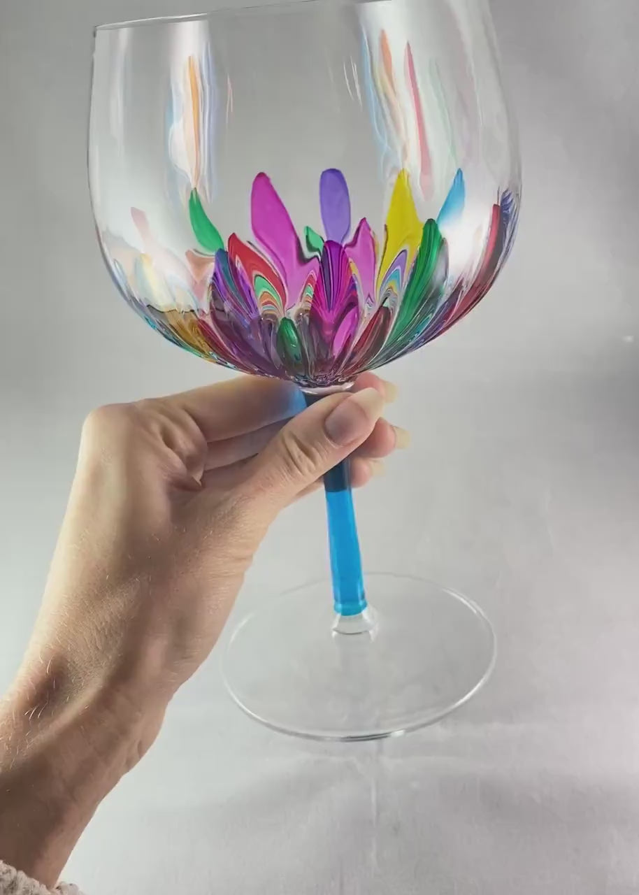 Aqua Blue Stem Incanto Large Venetian Wine/Gin Glass - Handmade in Italy, Colorful Murano Glass