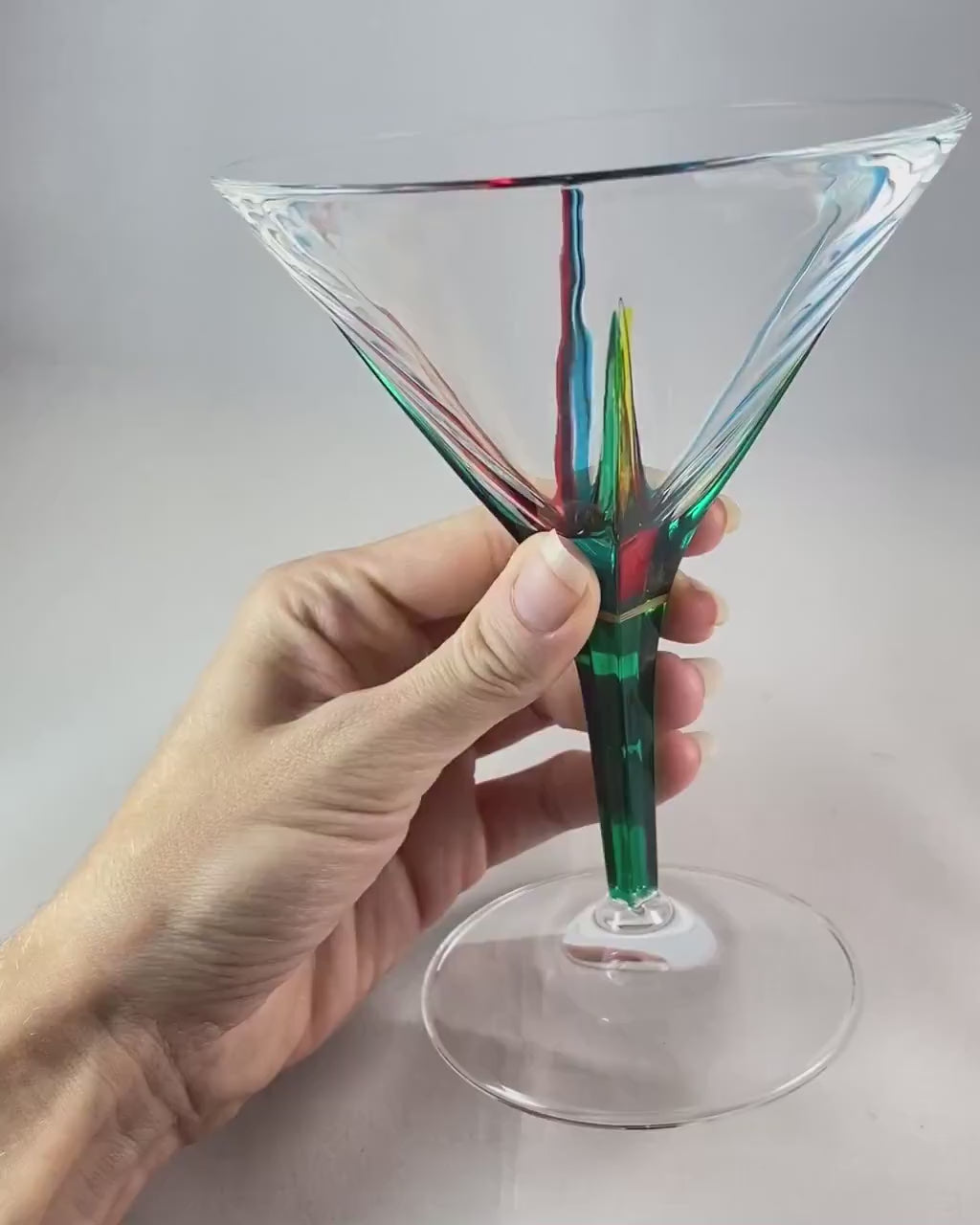 Green Stem Fusion Venetian Glass Martini Glass - Handmade in Italy, Colorful Murano Glass