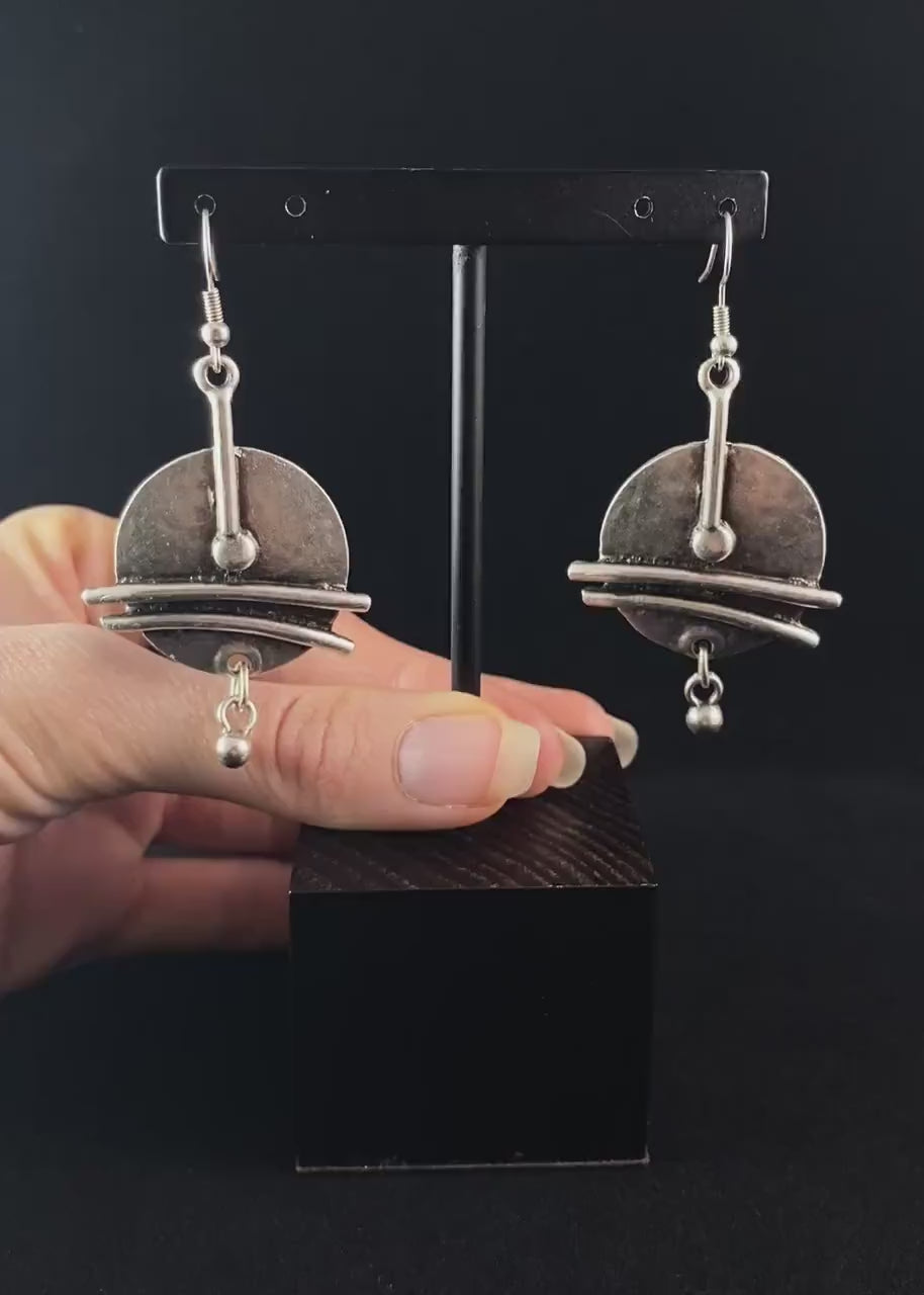 Silver Abstract Circle Drop Earrings, Handmade, Nickel Free - Elegant Minimalist Jewelry for Women