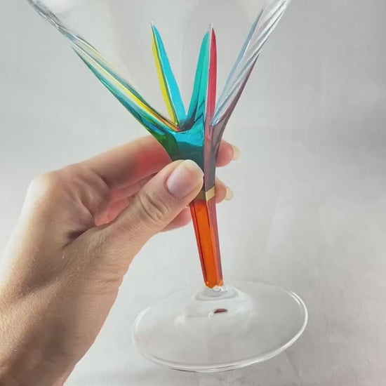 Orange Stem Fusion Venetian Glass Martini Glass - Handmade in Italy, Colorful Murano Glass