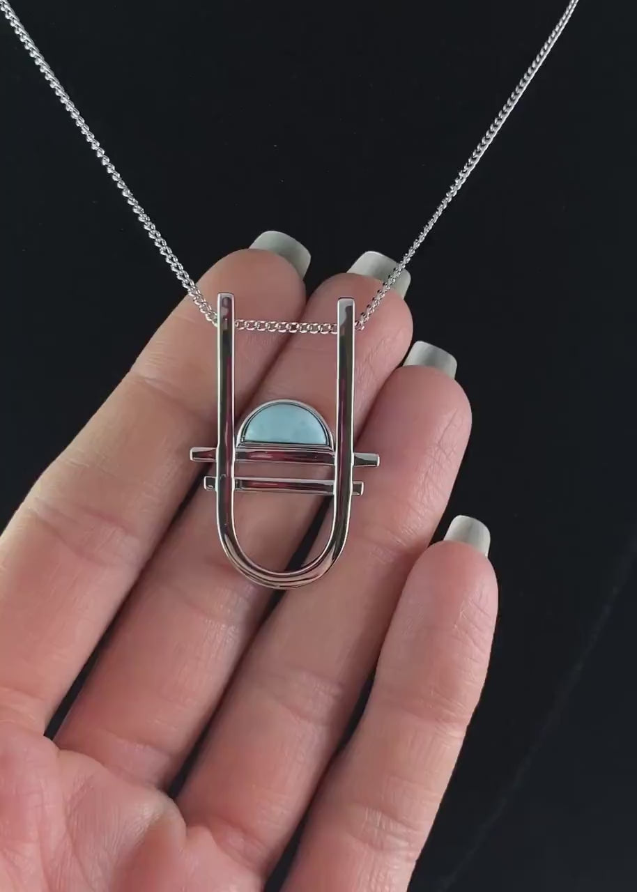 1920s Silver Art Deco Necklace with Natural Blue Larimar Stone - Carlyle
